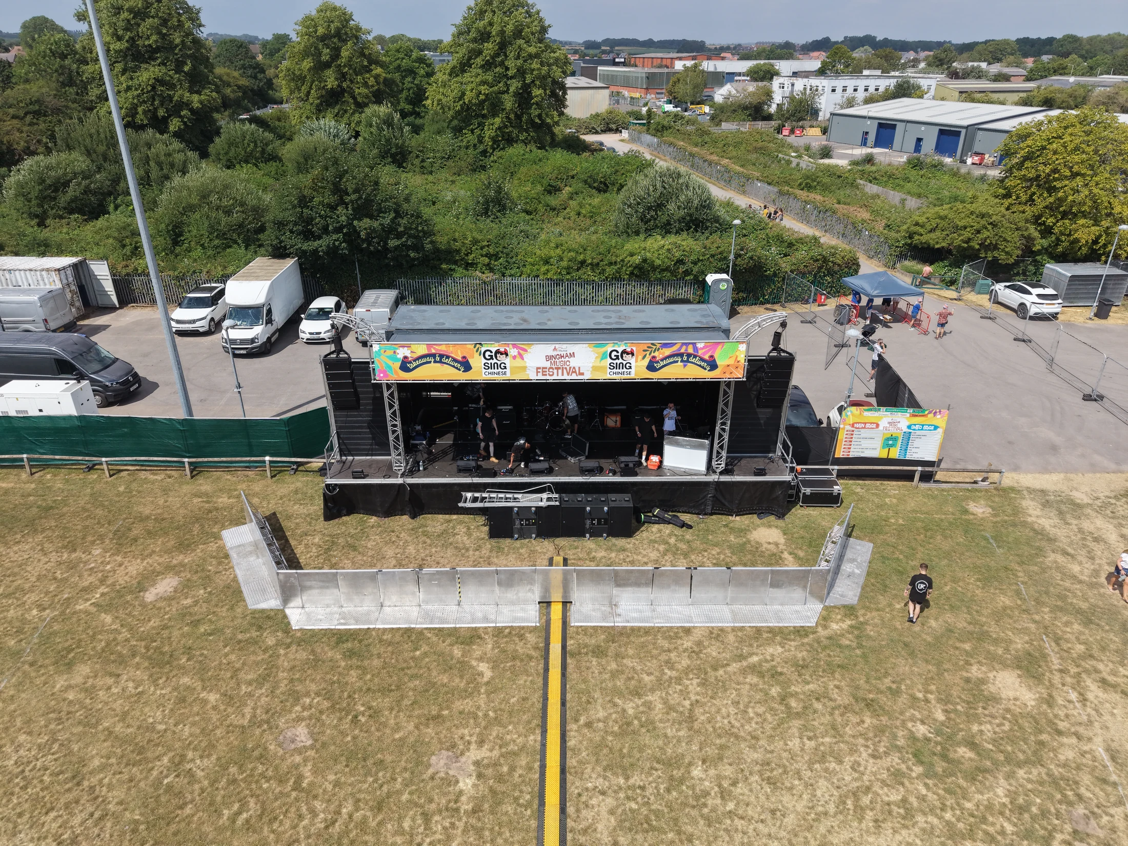 Aerial view of the Bingham Fest stage and lighting rig